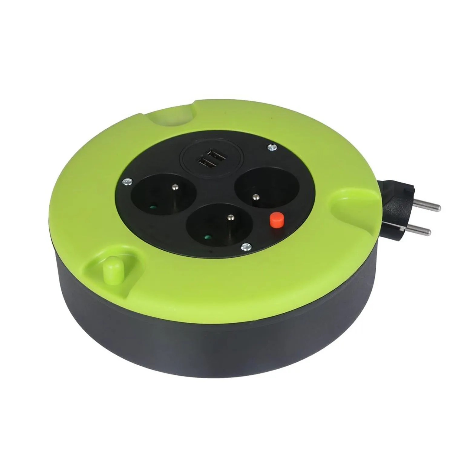 Germina Przedłużacz bębnowy 3-gniazdowy 2P+Z + 2xUSB 5 m zielono-czarny