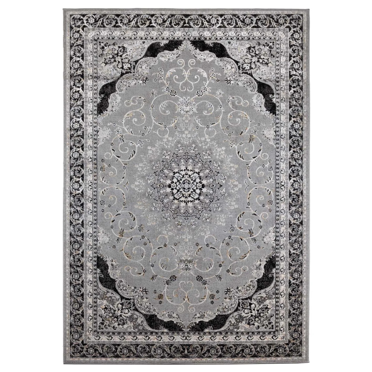 Dywan GRISS 120x170 cm klasyk koronka czarno-srebrny