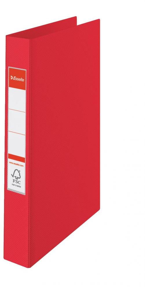 Segregator Esselte Vivida, A4, 42mm, do 190 kartek, 2 ringi, 30% PP z recyklingu, czerwony