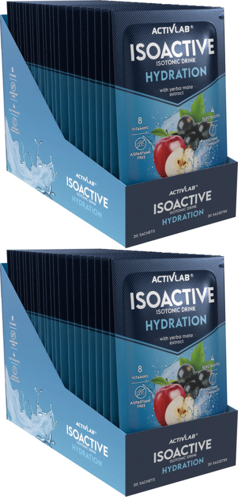 2x Napój izotoniczny Activlab Isoactive, w saszetkach, czarna porzeczka z jabłkiem, 20 sztuk x 31.50g
