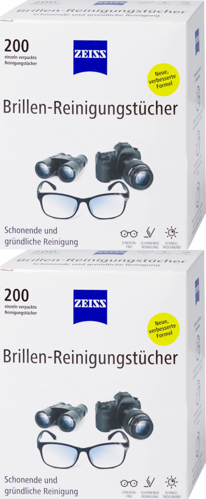 2x Chusteczki do czyszczenia okularów i wyświetlaczy Zeiss, 200 sztuk