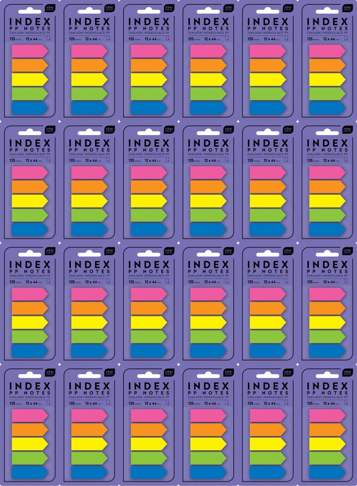 24x Zakładki Interdruk strzałki, indeksujące, polipropylen, 12x44mm, 5x50 sztuk, mix kolorów neonowych