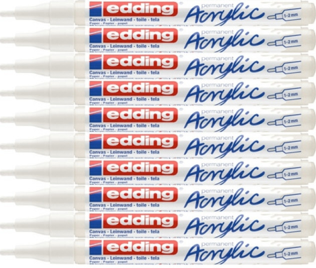 10x Marker permanentny akrylowy edding 5300, 1-2 mm, biały matowy