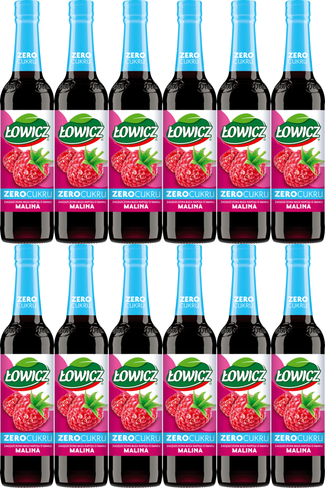12x Syrop Łowicz, Zero Cukru, malinowy, 400ml