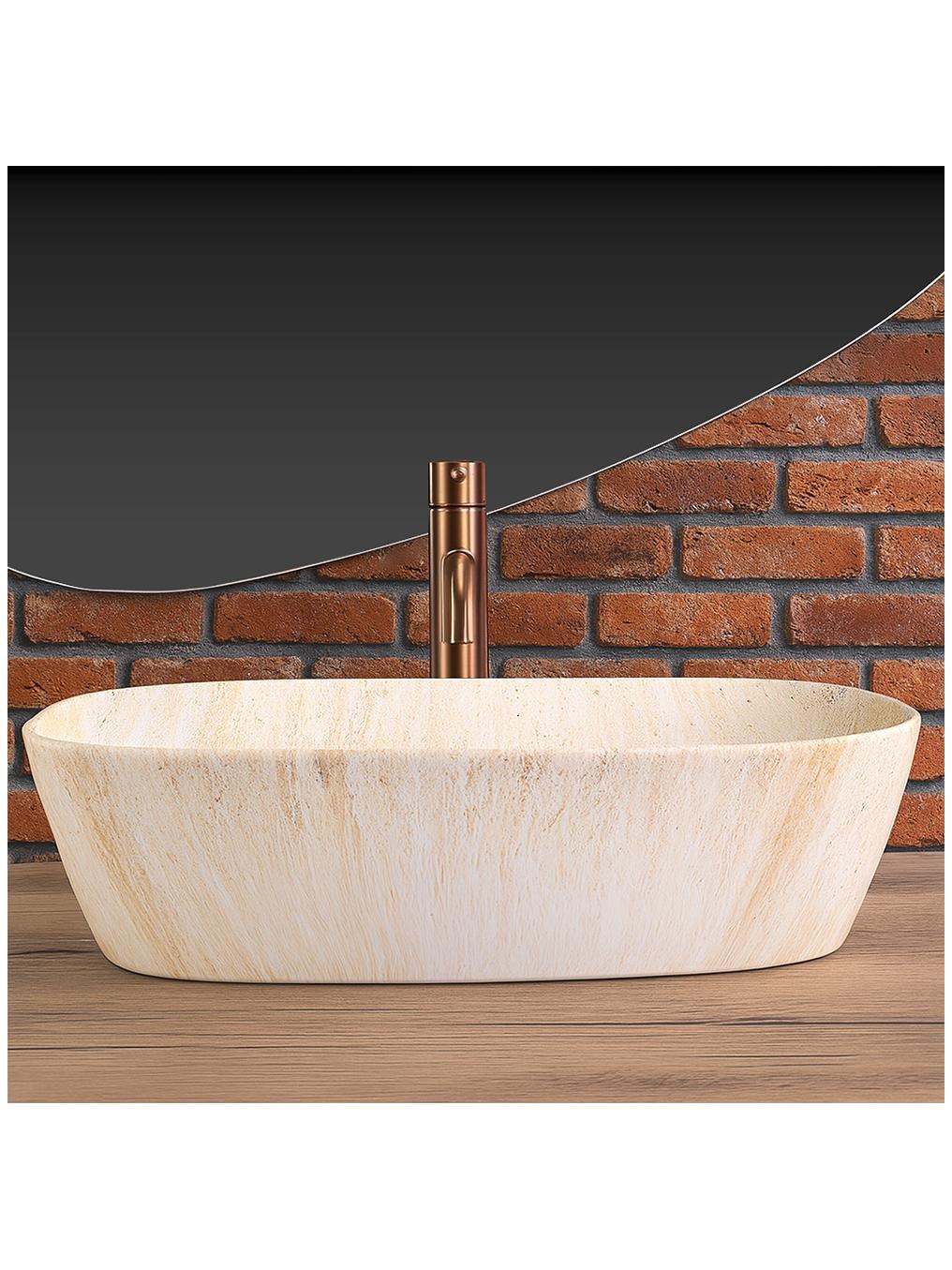 Rea Freja umywalka 51x14 cm nablatowa biało-beżowy/kamień mat REA-U6689