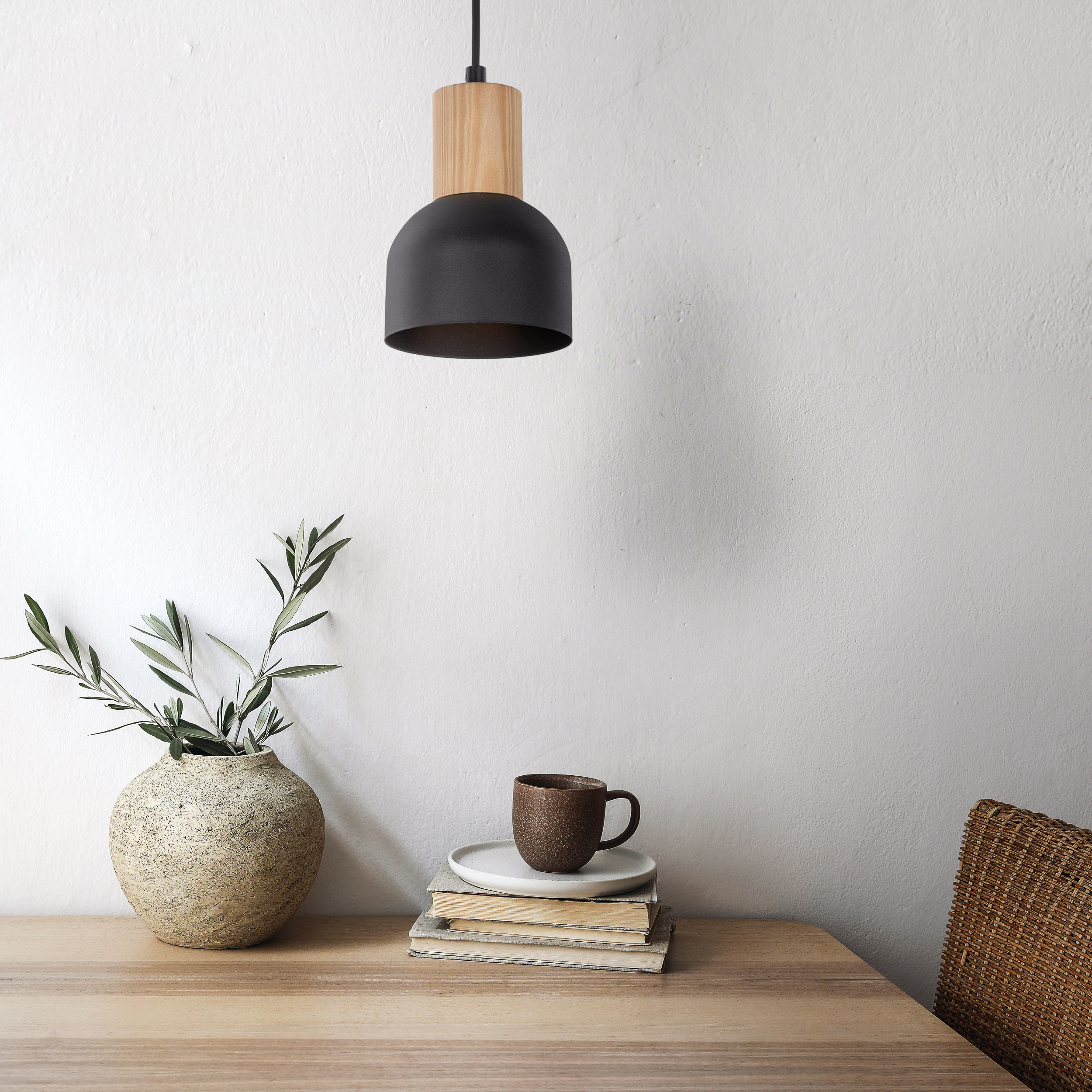 TK Lighting Cairo lampa wisząca 1x15W czarny/drewno 4894