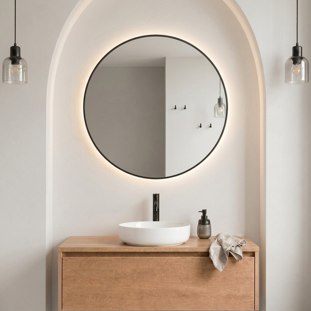 Baltica Design Aluma Moon lustro 70x70 cm okrągłe z oświetleniem czarne barwa zimna