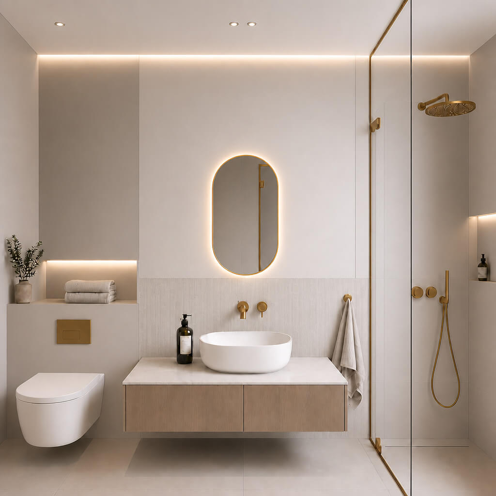 Baltica Design Aluma Flow lustro 50x70 cm owalne z oświetleniem złote barwa zimna