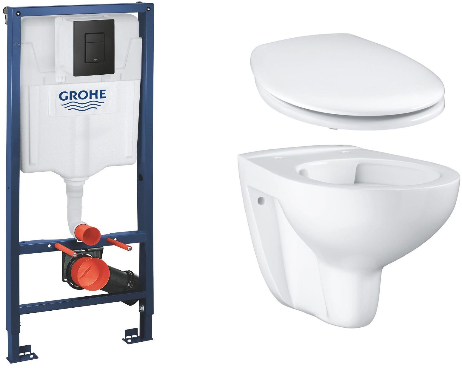 Zestaw Grohe Solido stelaż podtynkowy WC z przyciskiem Even czarny mat i miską WC Bau Ceramic wiszącą z deską (38811KF0, 39427000, ...
