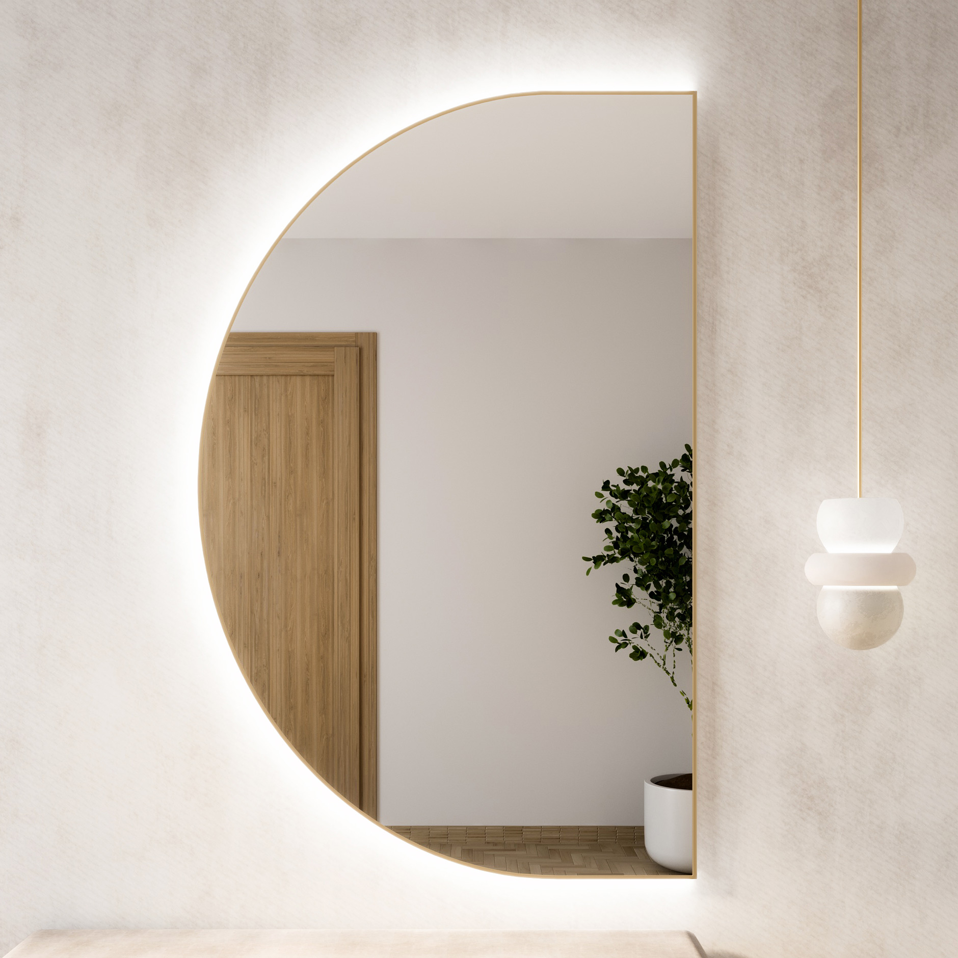 Baltica Design Tiny Border Semi Round Bright lustro 130x65 cm złote barwa ciepła