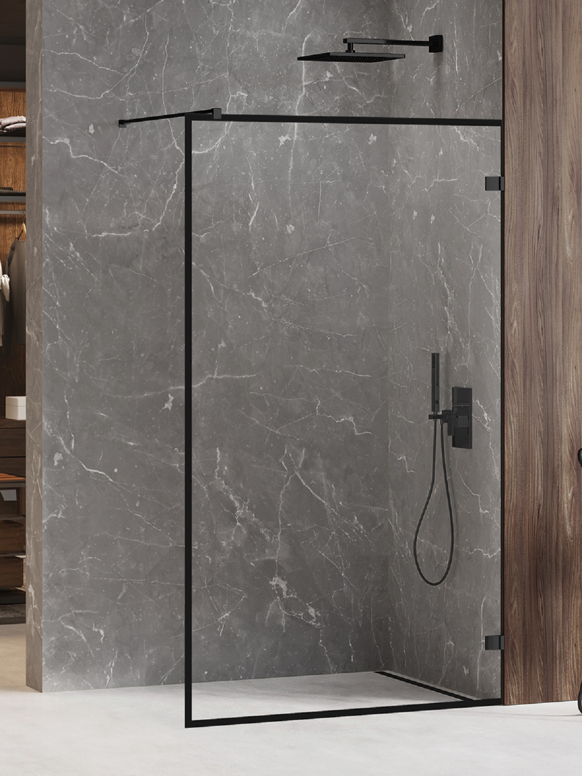 Darmowa Dostawa - Ścianka prysznicowa walk-in 90 cm czarny mat/szkło przezroczyste New Trendy Avexa Black EXK2040