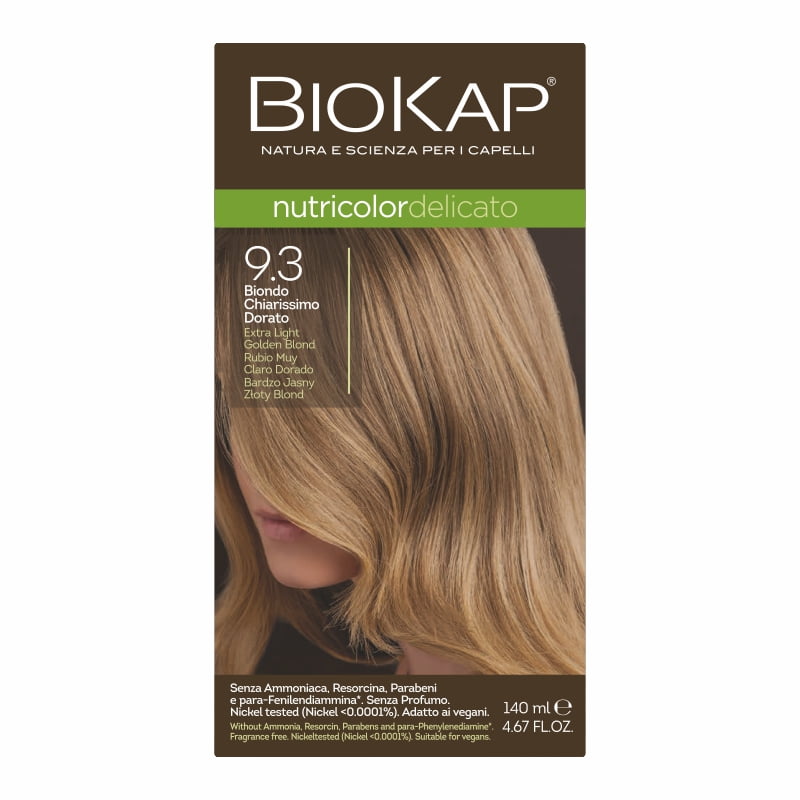 Biokap Delicato Farba do Włosów | 9.3 Bardzo Jasny Złoty Blond | Pokrywa Siwe Włosy | Bez Amoniaku