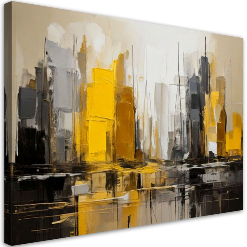 Obraz do salonu nowoczesny jak malowany Feeby Miasto Abstrakcja żółty beżowy 90x60cm 1szt
