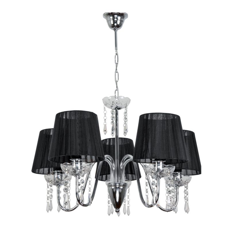 Lampa wisząca EDYLIT żyrandol 5xE27 kryształki chrom czarne abażury glamour nowoczesna MIA NEGRO 12-400 1 szt.