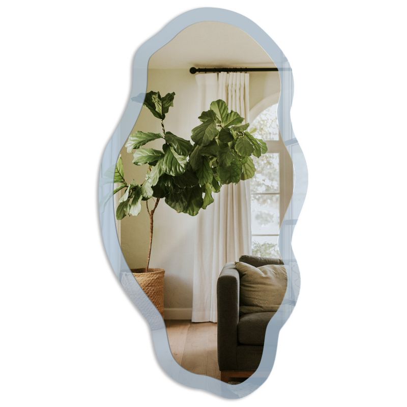 Designerskie Lustro Do Salonu Tulup 52x97 cm Pastelowy błękit - w Ramie Szkło Hartowane Lustro z Nadrukiem 1 szt.