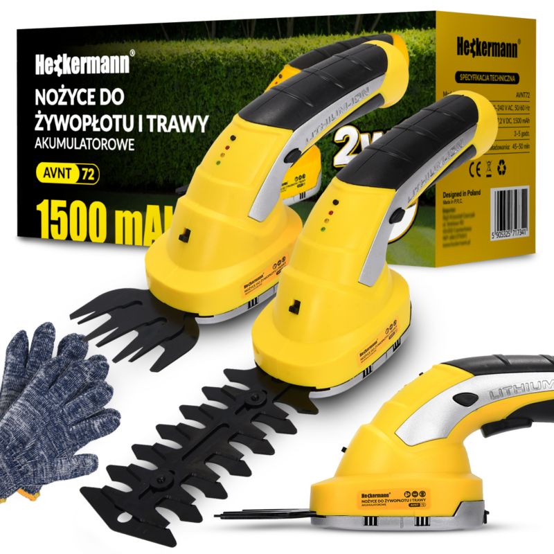 Nożyce akumulatorowe do trawy żywopłotu Heckermann 2000mAh 21V AVNT72 1szt