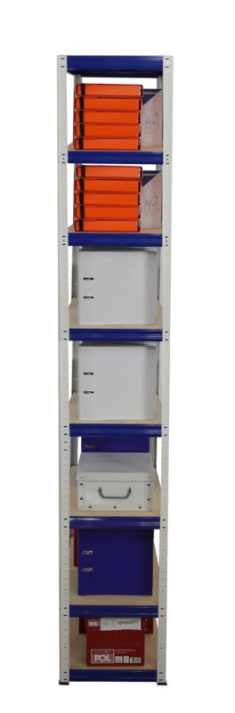Regał metalowy MODO24 magazynowy biało-niebieski helios 270x30x30cm 8 półek po 175 kg 1 szt.