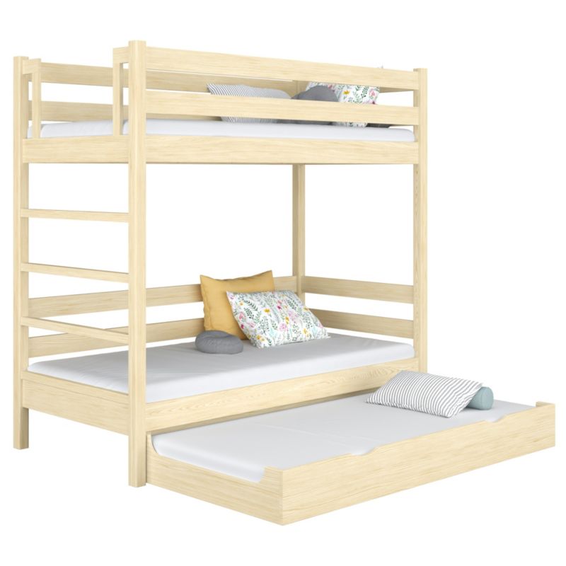 Drewniane łóżko N-WOOD piętrowe z szufladą na materac N03 sosna bezbarwna 100x180 1szt.