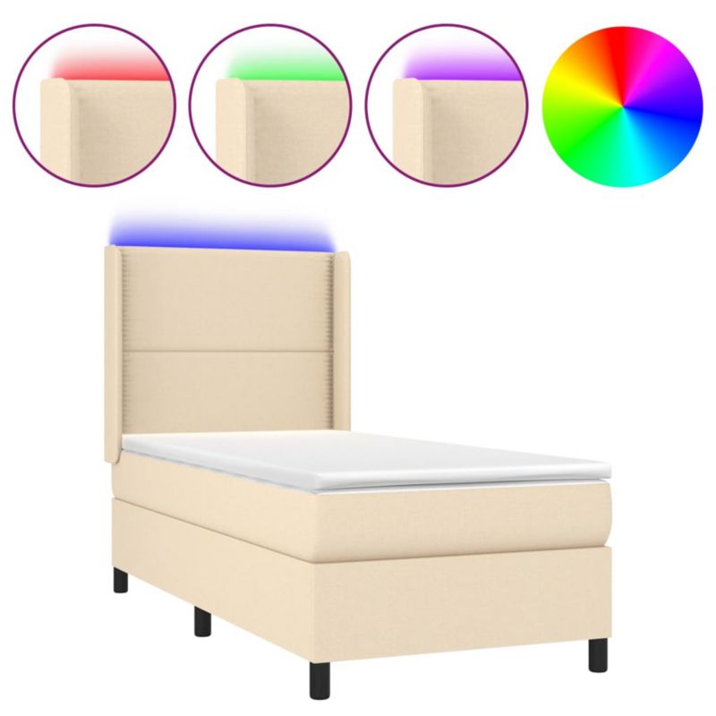 Łóżko z materacem WaszeMeble 90x200 cm Kremowy tkanina z LED WM-3138210 1 szt.
