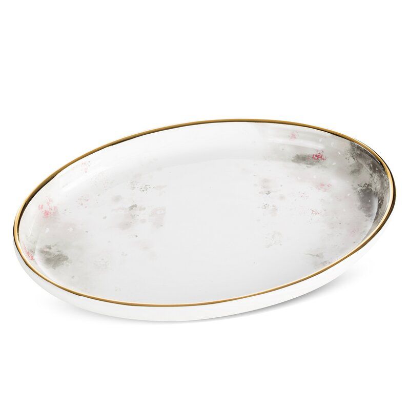 Patera ceramiczna Eurofirany 32 x 23 x 4 cm biała srebrna 1 szt.