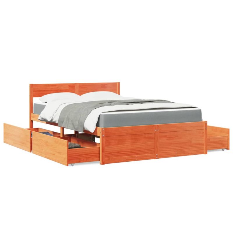 Łóżko z materacem WaszeMeble 120x200 cm Woskowy brąz sosna z szufladami WM-3281903 1 szt.