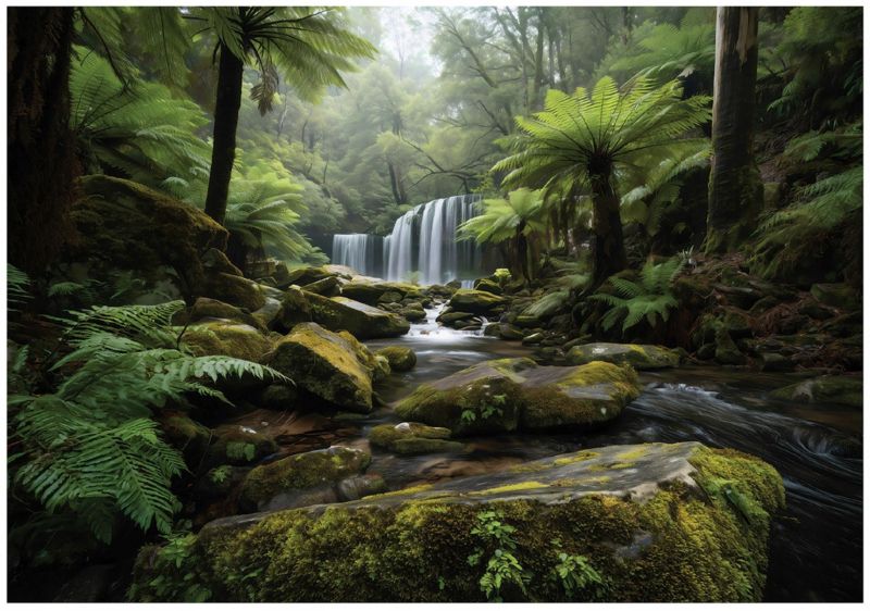 Fototapeta WALLARENA Do Sypialni Salonu Na Flizelinie Las Natura Wodospad Zielony 300x210 cm 16532VX6 1 szt.