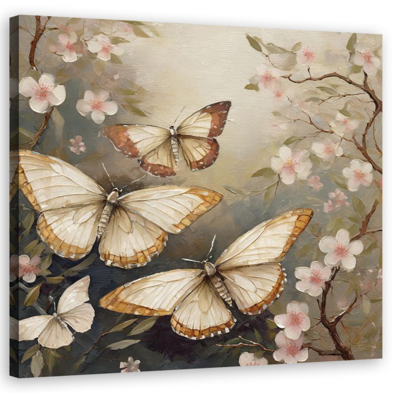 Obraz do salonu sypialni Feeby Motyle Natura Shabby chic Beżowy 60x60cm 1szt