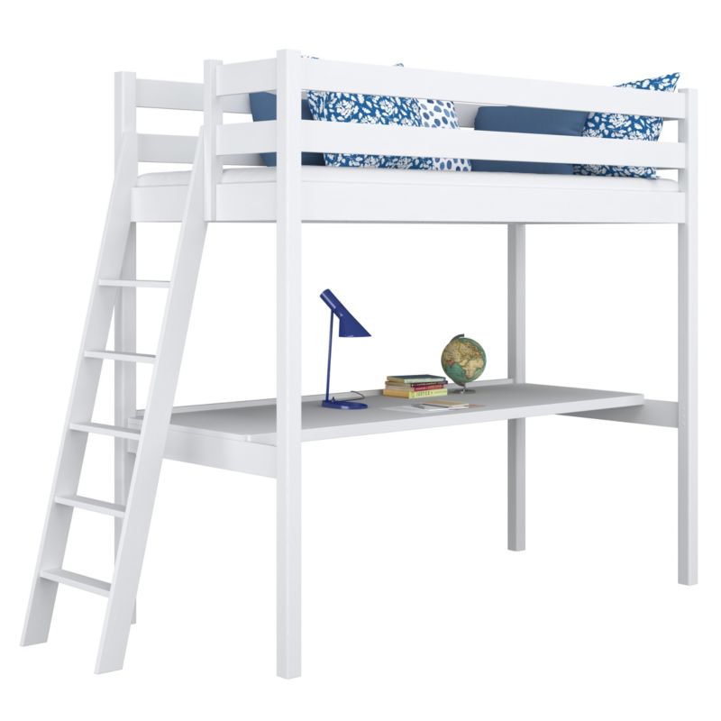 Drewniane łóżko N-WOOD na antresoli z biurkiem N02 biały 100x190 1szt.