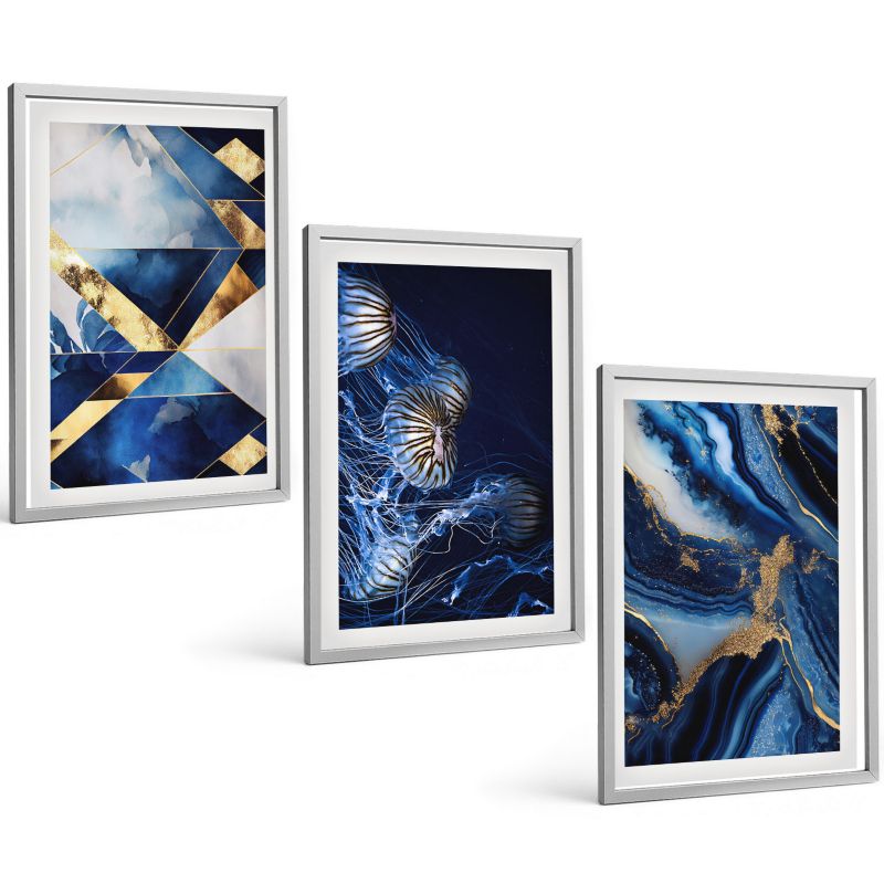 Zestaw Obrazów 3 Częściowy ArtPrintCave Srebrne Ramki 40x60 cm Dekoracja do Sypialni Abstrakcyjne eleganckie wzory 1 kpl.