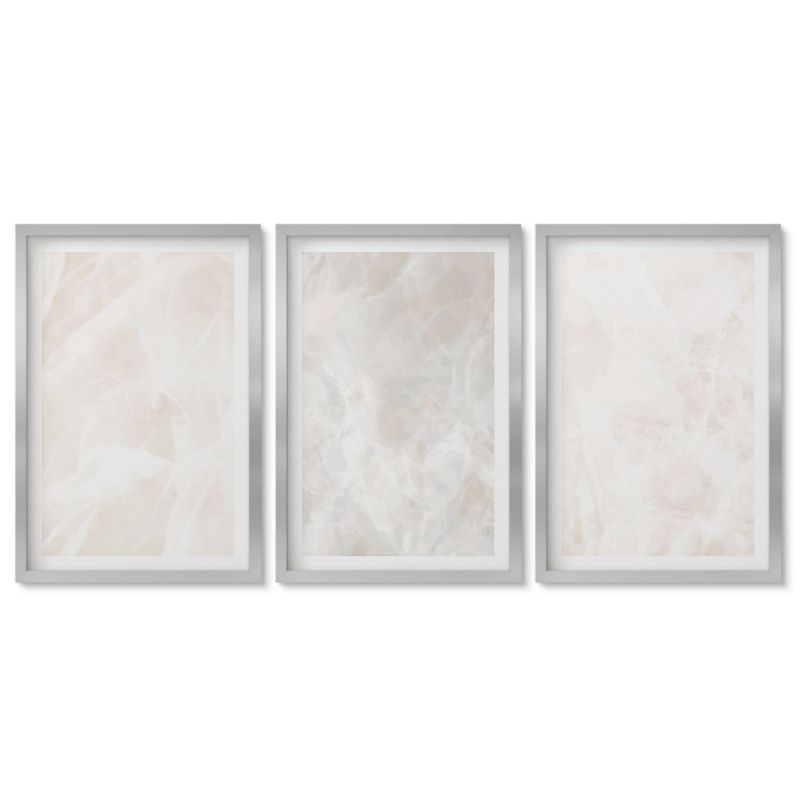 Seria obrazów 3 sztuki Tulup 40x60 cm Struktura eleganckiego marmuru Obrazy nad biurko zestaw srebrna rama 1 kpl