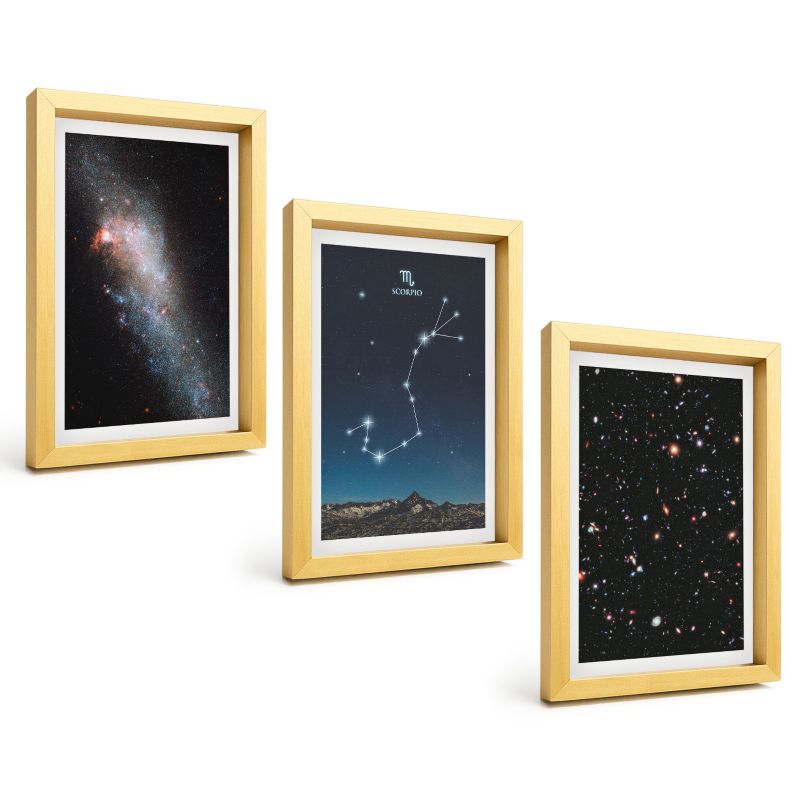Zestaw Obrazów 3 Częściowy ArtPrintCave Złote Ramki 20x30 cm Dekoracja do Sypialni Kosmiczne krajobrazy Skorpiona 1 kpl.