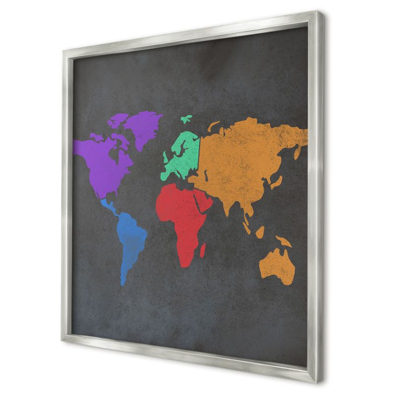 Ozdobna tablica na magnesy Wallfluent 50x50 Kolorowa mapa w srebrnej ramie 1szt