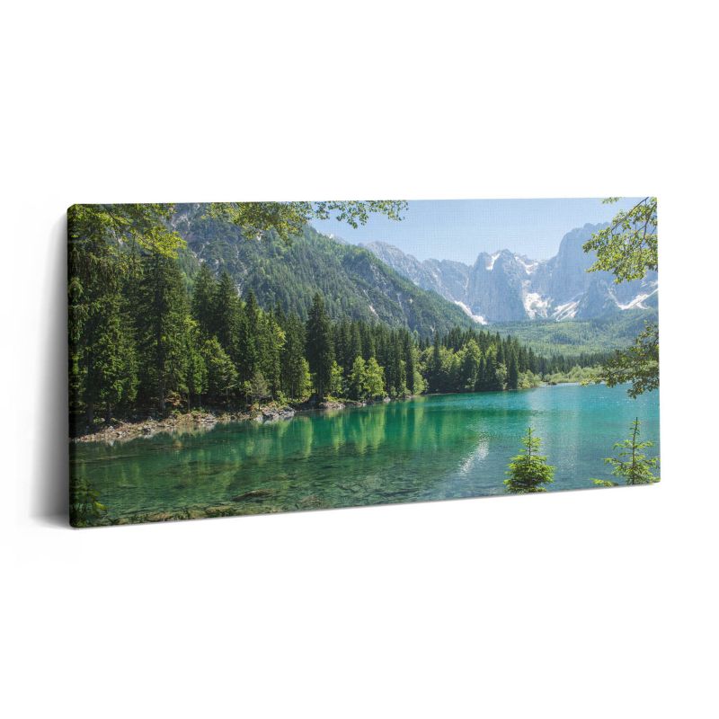 Obraz na płótnie Wallfluent 120x60 cm Górski pejzaż jeziora w lesie 1 szt.