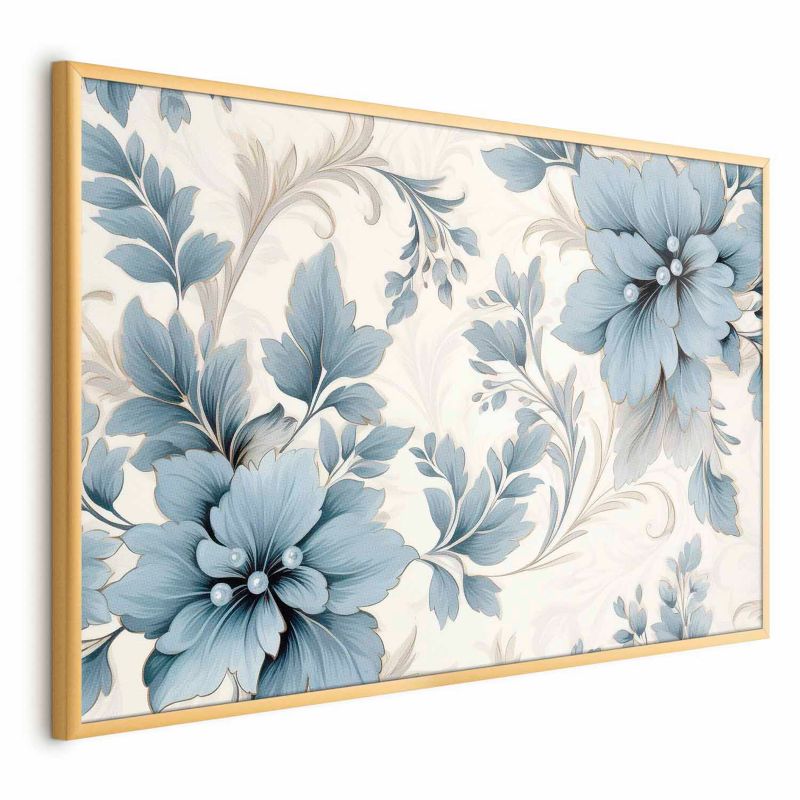 Plakat Artgeist Turkusowe retro kwiaty 60x40 cm z ramą złotą bez marginesu 1 szt