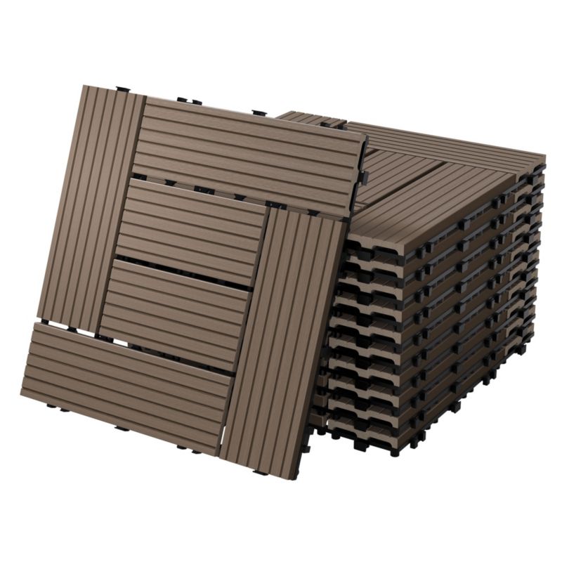 Płytki tarasowe ECD Germany WPC 30x30 cm mozaika ciemnobrązowy wygląd drewna podłoga system klik drenaż panele balkon 22 szt.