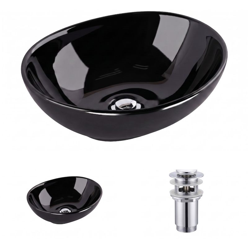 Umywalka nablatowa Helmken 65241001 (41x34) Czarna + Korek klik-klak Chrom, 1 kpl