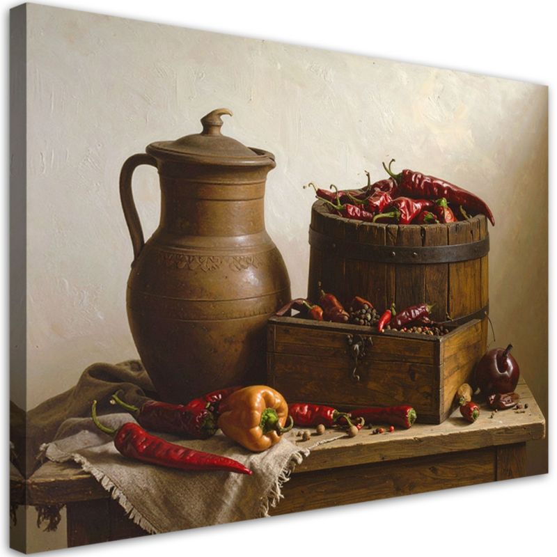 Obraz do kuchni jadalni restauracji Feeby Papryczki chili czarny pieprz dzbanek 60x40cm 1szt