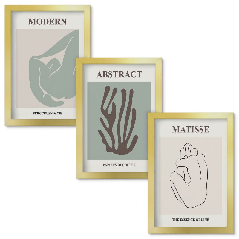 Obrazy do Salonu Wallfluent Stylowe abstrakcyjne obrazy Matisse Złota rama 20x30cm 3 szt.