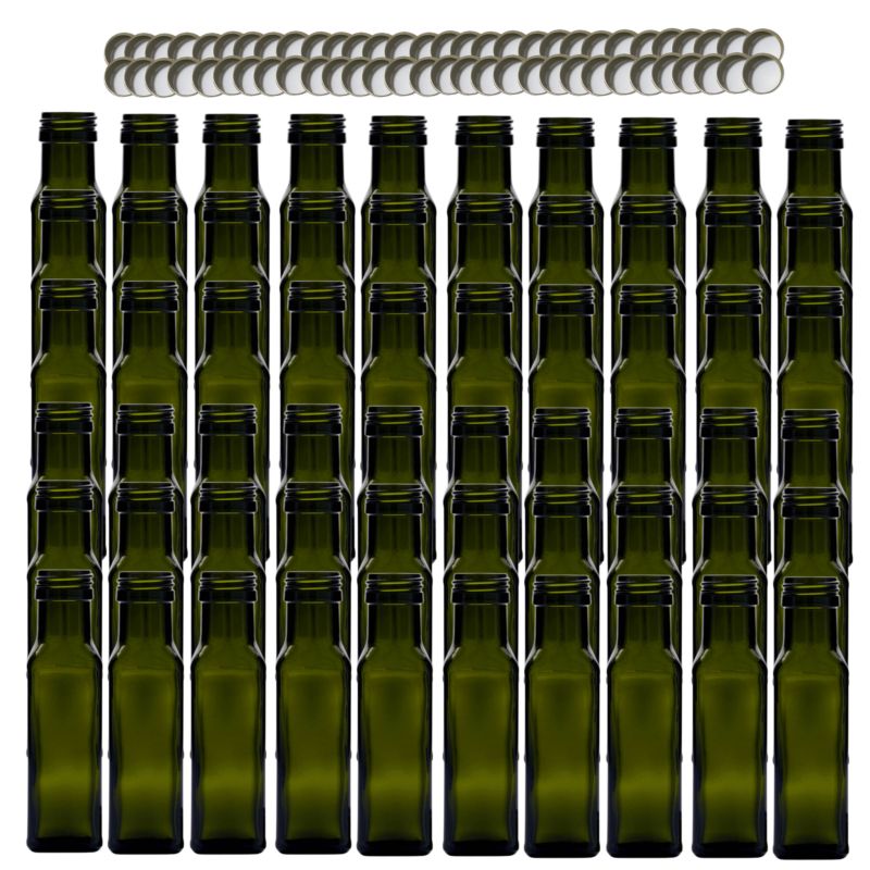 Butelki szklane MODO24 100 ml maraska kwadratowa zielona na olej i oliwę fi 31 z nakrętkami 60 szt.