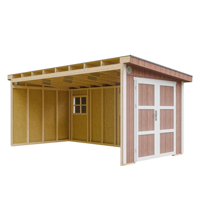 Domek ogrodowy Timbela M940B-REDWOOD RED 11.47 m² LP Smartside bez podłogi i ściany bocznej 1 szt.