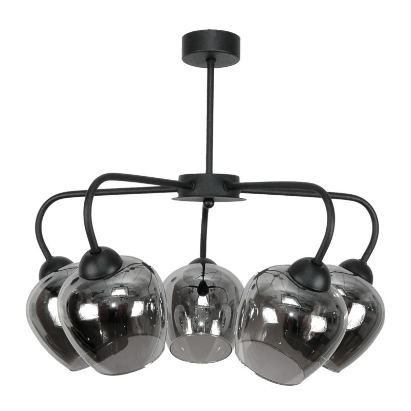 Lampa wisząca EDYLIT sufitowa czarna z przydymionymi grafitowymi kloszami 5xE27 15-170 HORACY 1 szt.