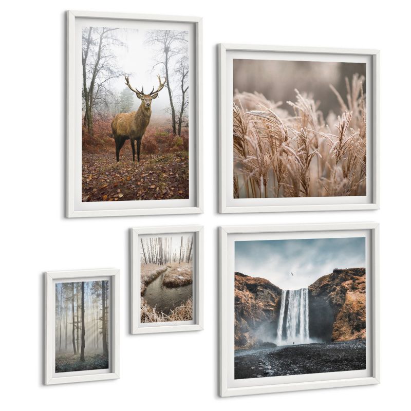 Zestaw 5 Obrazów ArtPrintCave (2x50x50+2x20x30+40x60cm) Biała rama Urokliwe uliczki miast porty 1 kpl.