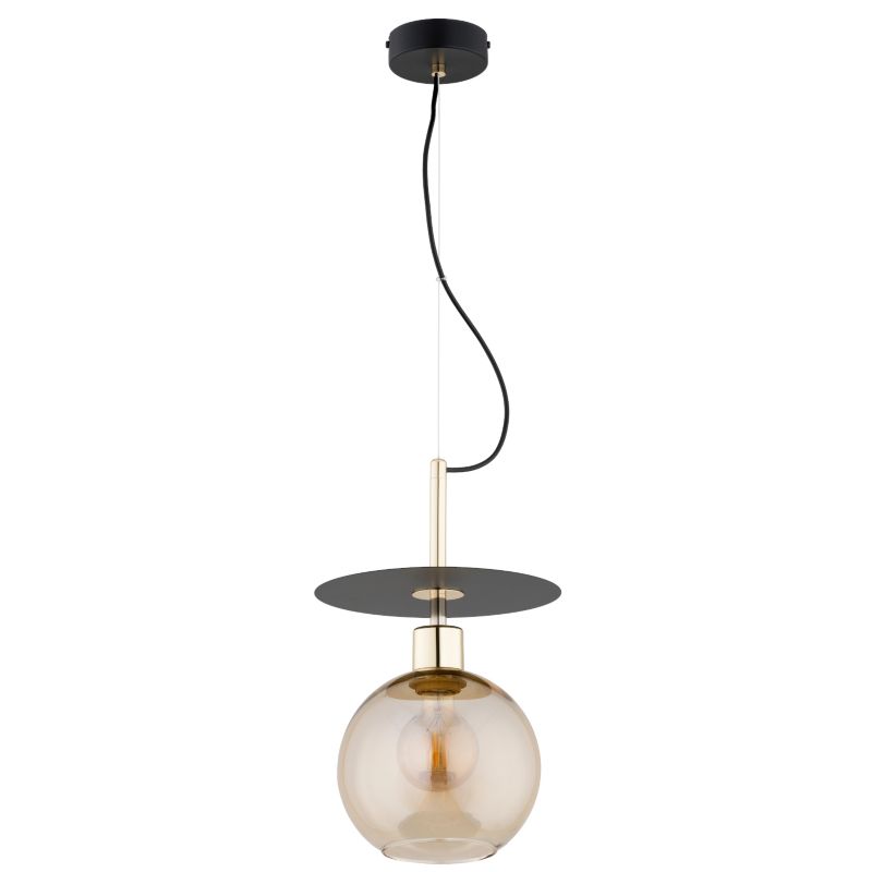 Lampa wisząca bursztynowa kula na sticku Alfa QEENCY czarna 1xE27x15W IP20 wym:85x23x23cm- 1 szt.