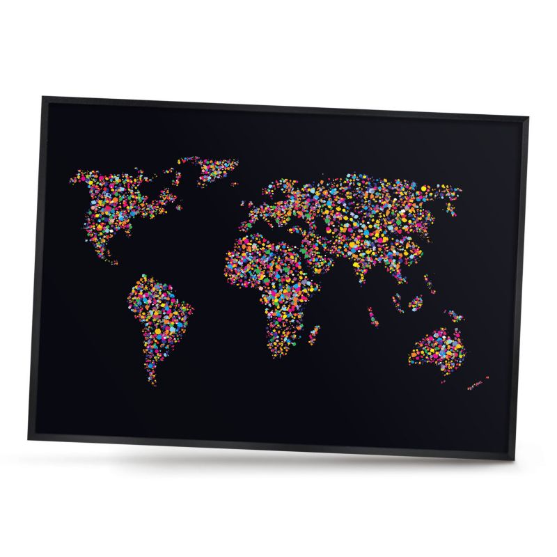 Magnetyczna tablica ozdobna ArtPrintCave 100x70 Kolorowa mapa w czarnej ramie 1szt