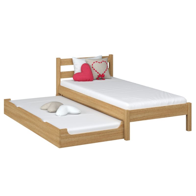 Dębowe łóżko N-WOOD pojedyncze z szufladą na materac N01 dąb naturalny 80x200 1szt.