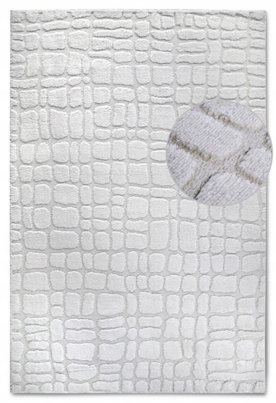 Dywan Elle Decor Artistique 160x235 cm, pluszowy włos, wycinany wzór 3D kamień, śmietankowy, do salonu, 1 szt.