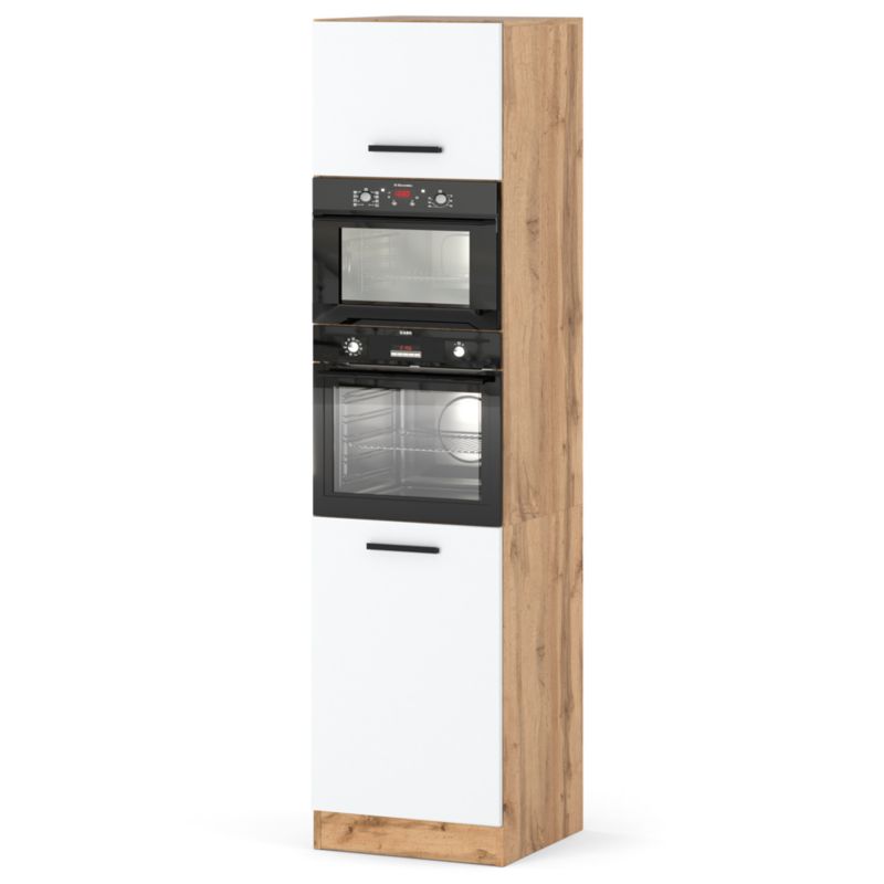 Szafka Kuchenna Hurtownia-Mebli Stojąca Do zabudowy piekarnika Blanka Słupek S60 60cm Dąb Wotan Biały Mat 60x58.5x217 cm 1szt.