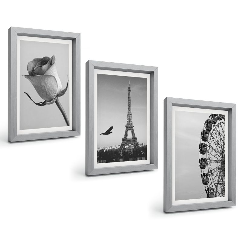 Trzyczęściowy Zestaw Obrazów ArtPrintCave 20x30 cm Srebrna rama Róża wieża Eiffla diabelski młyn 1 kpl.