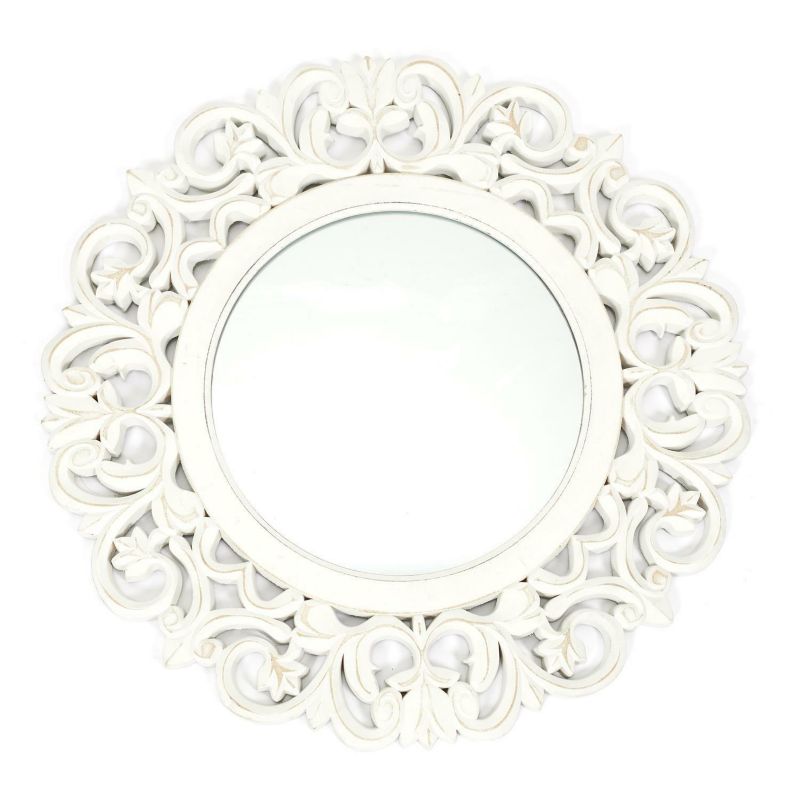 Lustro okrągłe Sculpted INTESI białe glamour ozdobna rama do salonu i sypialni 1 szt.