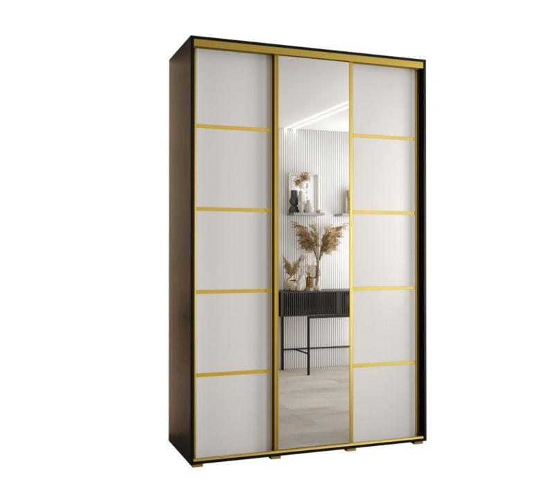 Szafa przesuwna Abiks DAVOS 5 wysoka szer.150cm gł.60cm czarny/biały/złoty 1szt.